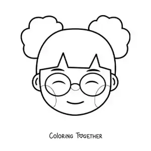 Coloring page of an animated little girl with glasses