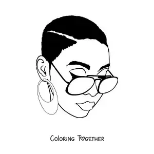 Coloring page of the face of a woman with fashionable glasses