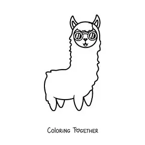 Coloring page of an animated llama with sunglasses