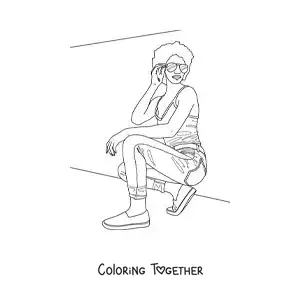 Coloring page of a beautiful African American woman with fashionable glasses