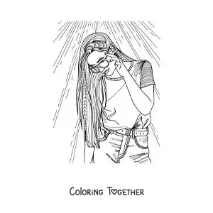 Coloring page of a cute girl with sunglasses