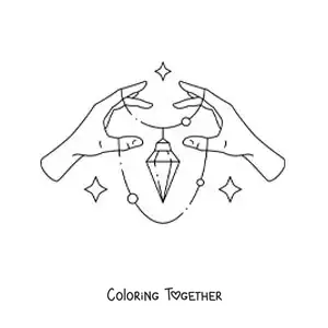 Coloring page of hands holding a necklace