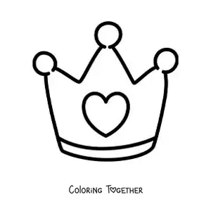 Coloring page of a pretty little crown with a heart