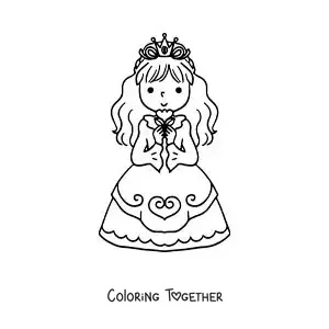 Coloring page of an animated princess with her crown