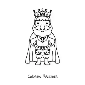 Coloring page of an animated king with his crown