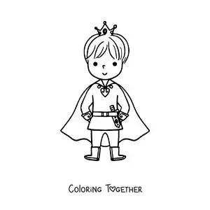 Coloring page of an animated prince with his crown
