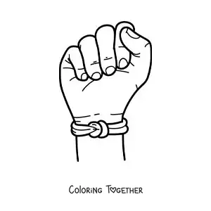 Coloring page of a hand with a string bracelet