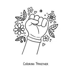 Coloring page of a hand with a bracelet and flowers