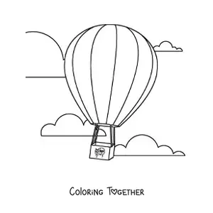 Coloring page of a hot air balloon floating in the sky