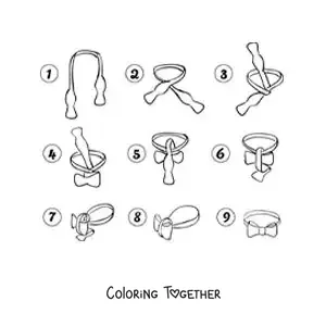 Coloring page of the steps to tie a bow tie knot