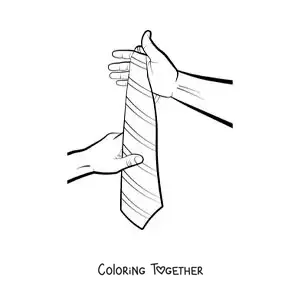 Coloring page of two hands holding a tie