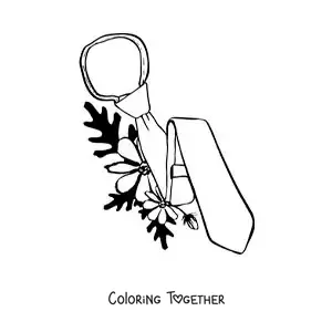 Coloring page of a tie and flowers