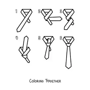 Coloring page of the steps to tie a necktie knot