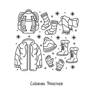 Coloring page of a scarf with a coat for the snow
