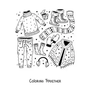 Coloring page of a scarf and clothes for the snow