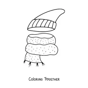 Coloring page of a scarf and hat