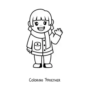 Coloring page of a cartoon girl wearing a scarf