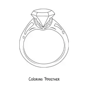 Coloring page of a ring with a diamond