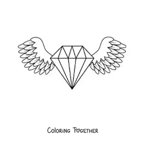 Coloring page of a diamond with angel wings