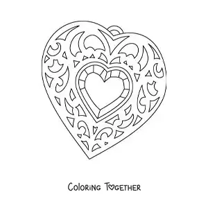 Coloring page of a jewel with a heart-shaped crystal