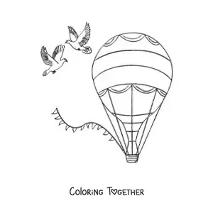 Coloring page of a wedding hot air balloon