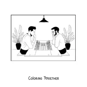 Coloring page of two men playing chess