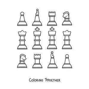 Coloring page of chess pieces