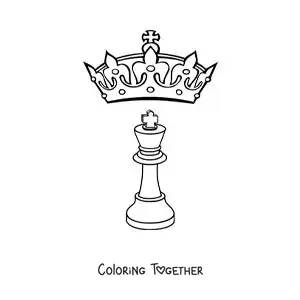 Coloring page of a chess queen piece and a crown