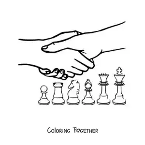 Coloring page of chess players shaking hands