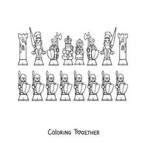 Coloring page of cartoon chess pieces