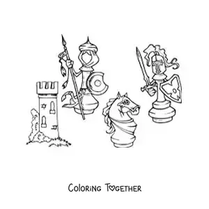 Coloring page of cartoons of the chess pieces