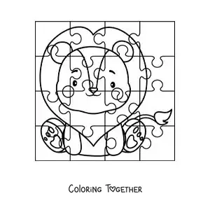 Coloring page of a cut-out puzzle of a cartoon lion
