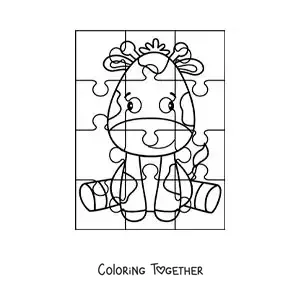 Coloring page of a cut-out puzzle of a cartoon giraffe
