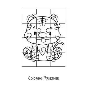 Coloring page of a cut-out puzzle of a cartoon tiger
