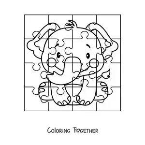 Coloring page of a cut-out puzzle of a cartoon elephant