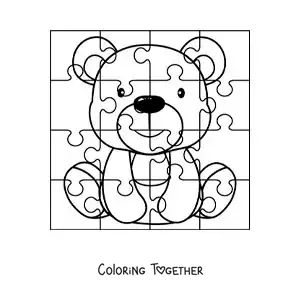 Coloring page of a cut-out puzzle of a cartoon bear