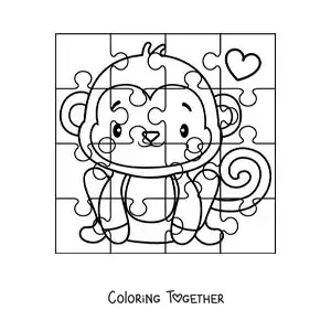 Coloring page of a cut-out puzzle of a cartoon monkey