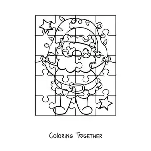 Coloring page of a Christmas puzzle of a cartoon Santa