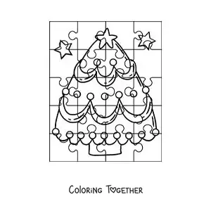 Coloring page of a Christmas puzzle of a Christmas tree
