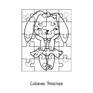 Coloring page of a cut-out puzzle of a cartoon bunny