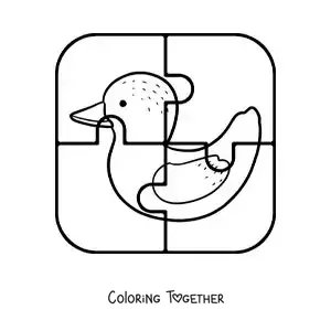 Coloring page of a cut-out 4-piece puzzle of a cartoon duck