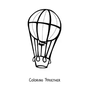 Coloring page of a hot air balloon in flight