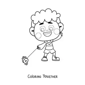 Coloring page of an animated boy playing with a yo-yo