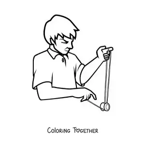 Coloring page of a boy playing with a yo-yo