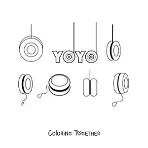 Coloring page of the word yo-yo and several yo-yos