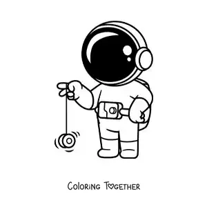 Coloring page of an animated astronaut playing with a yo-yo