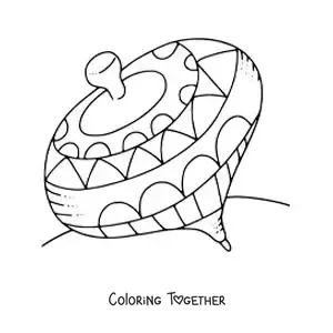Coloring page of a spinning top in motion