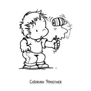 Coloring page of a boy playing with a perinola spinning top