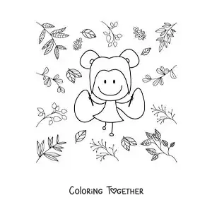 Coloring page of an animated girl jumping rope