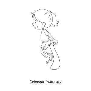 Coloring page of an animated girl jumping rope